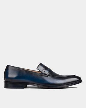 lucero blue leather penny loafers