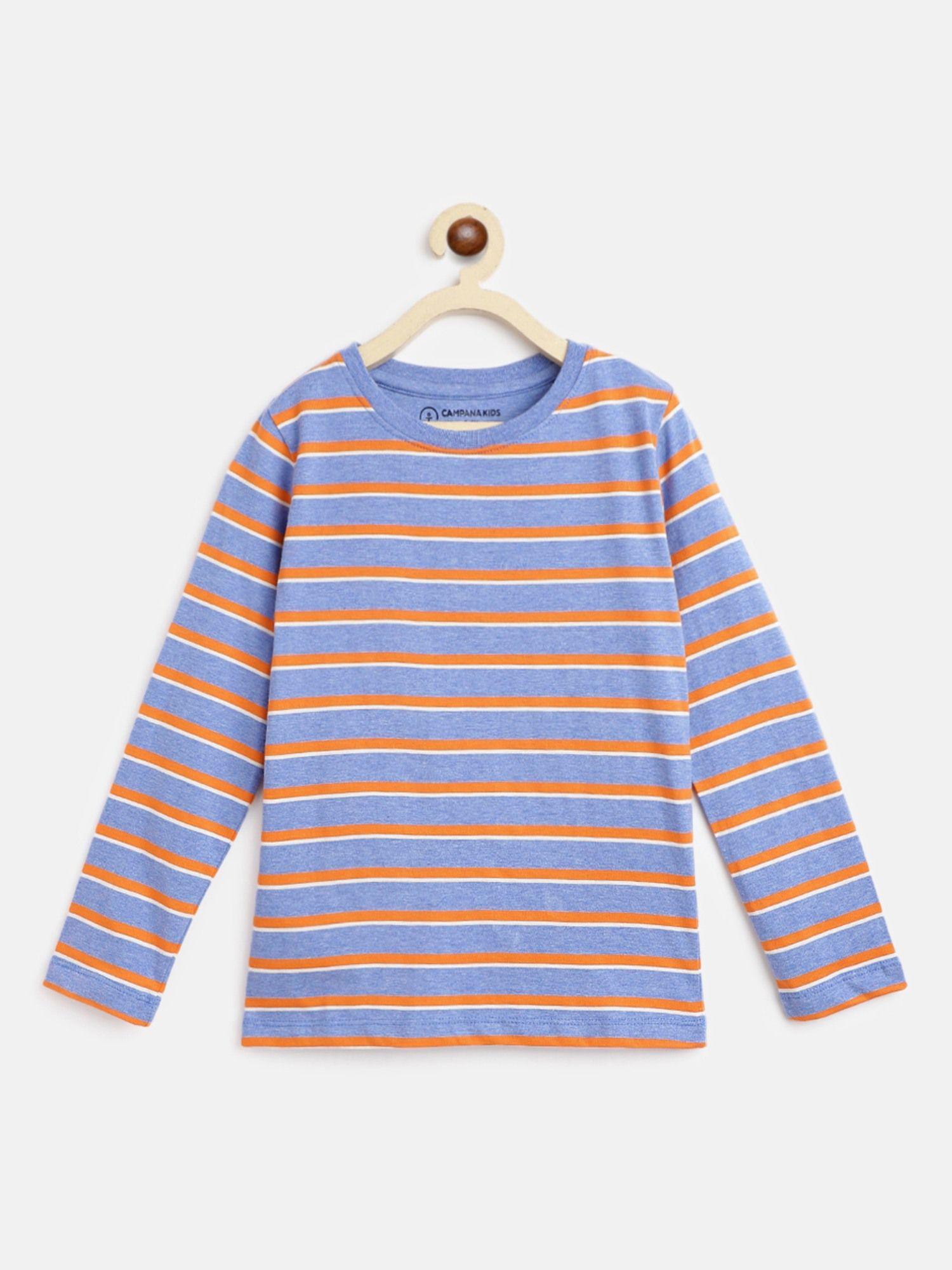 luciano striped cotton long sleeve t-shirt - blue melange and orange