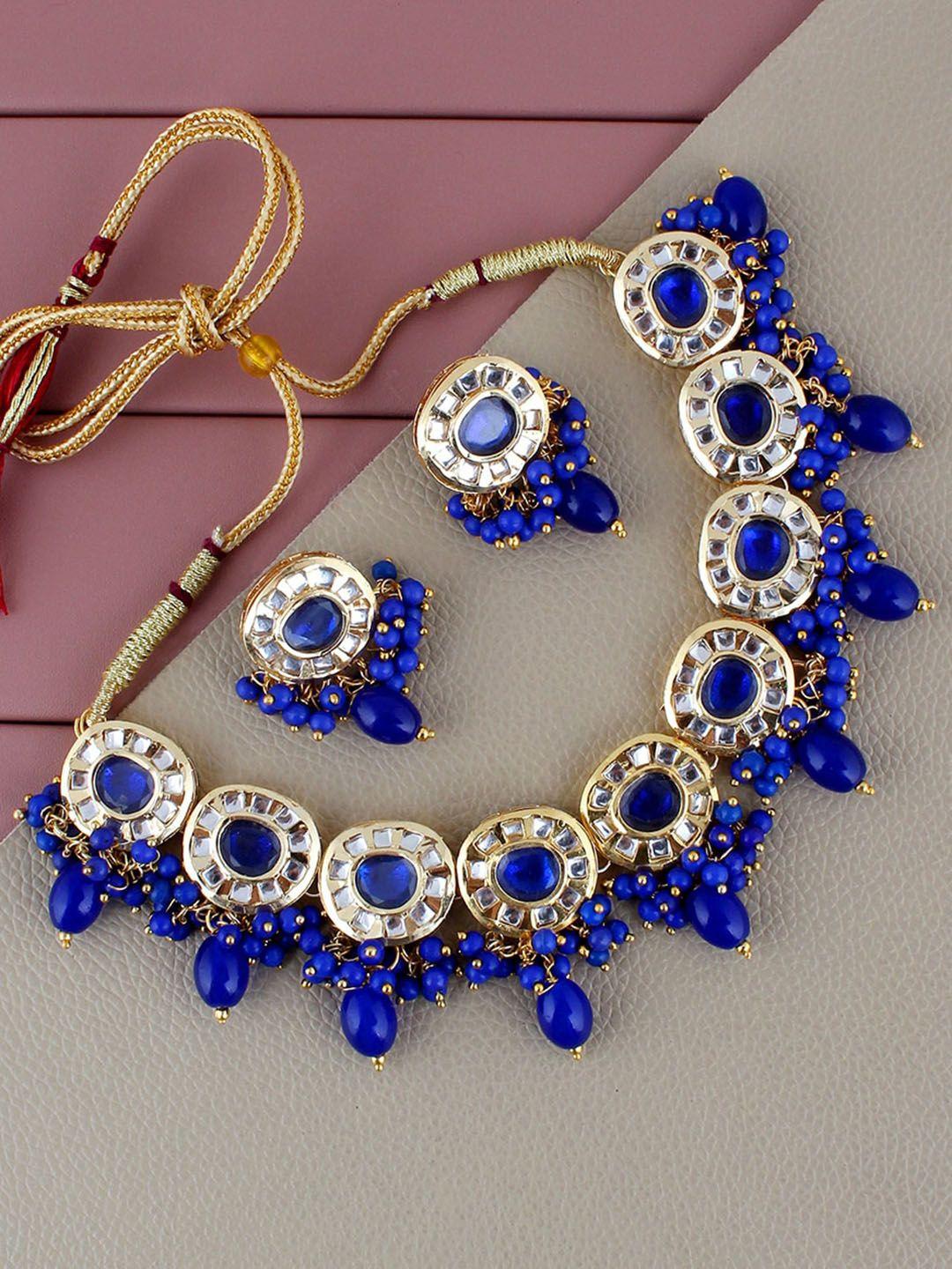 lucky jewellery gold plated kundan studded necklace and earrings