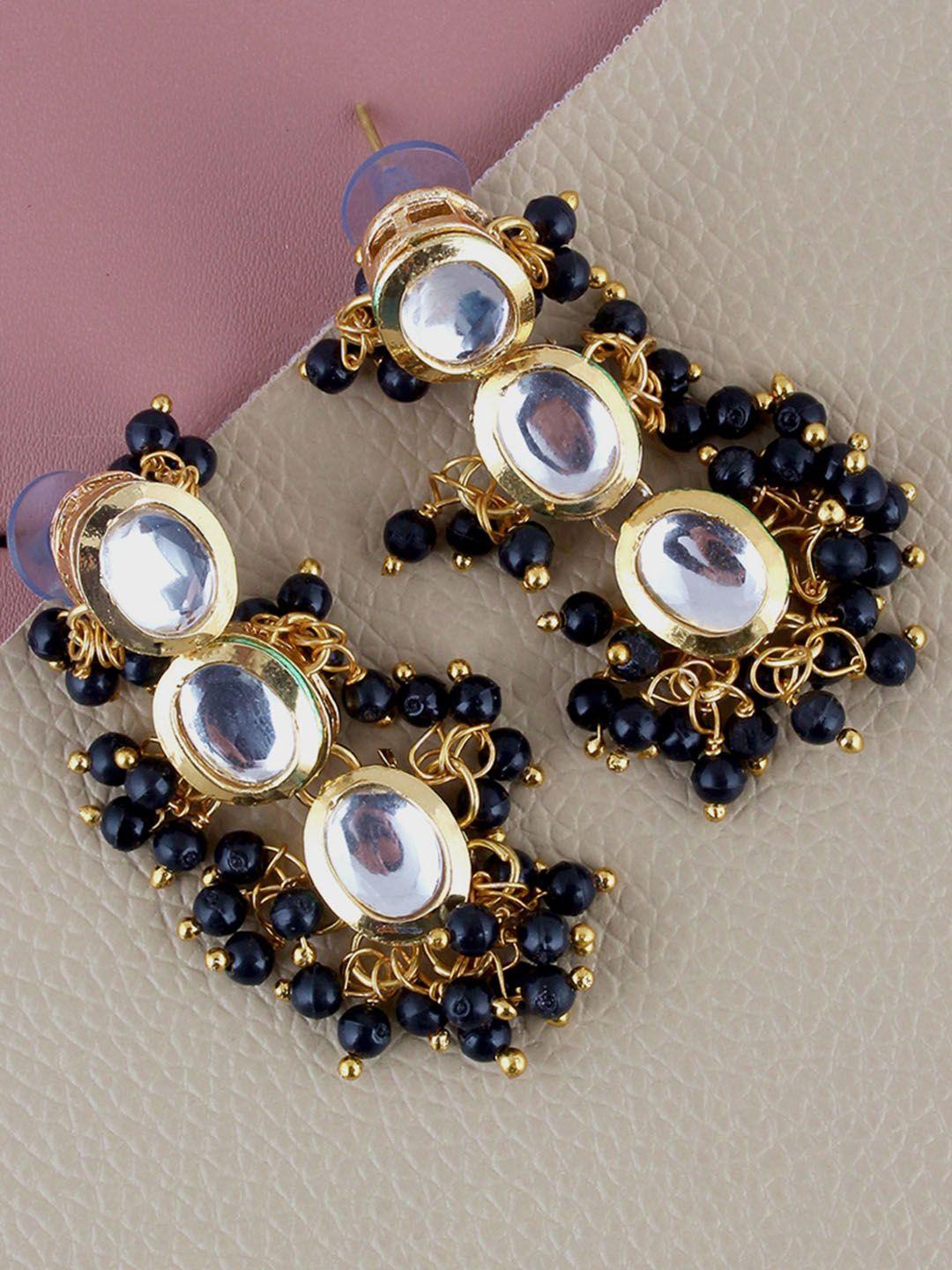 lucky jewellery gold-plated kundan-studded oval chandbalis