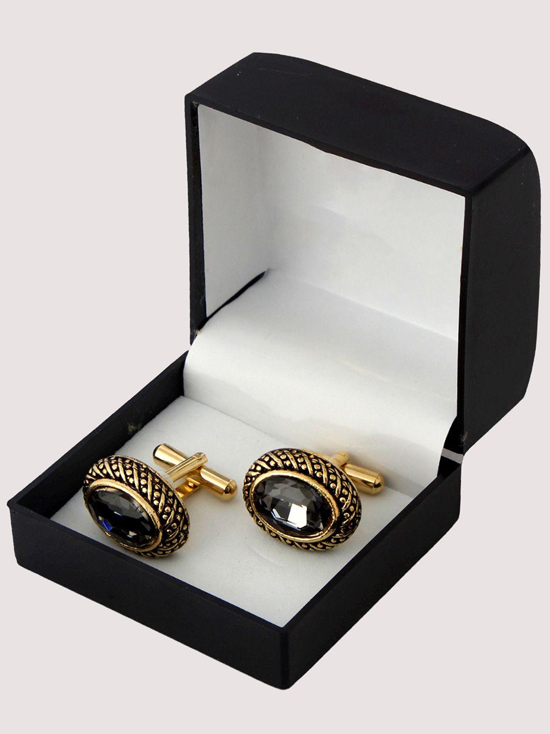 lucky jewellery grey gold plated geometric cufflink