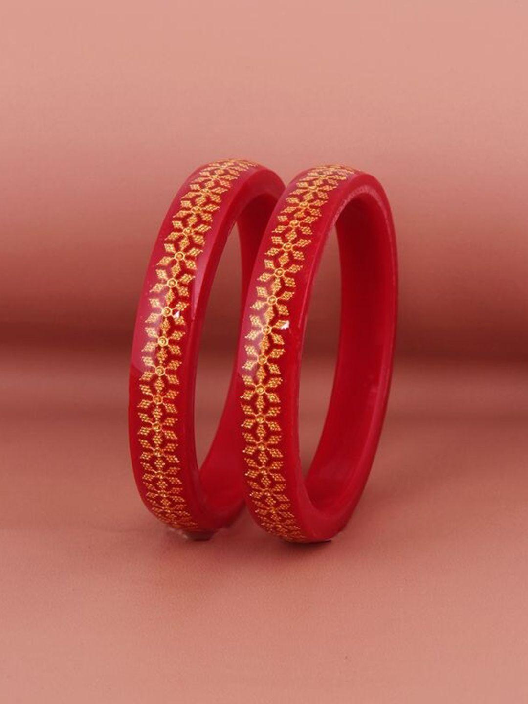 lucky jewellery maroon & gold-toned sankha & bengali pola traditional bangles