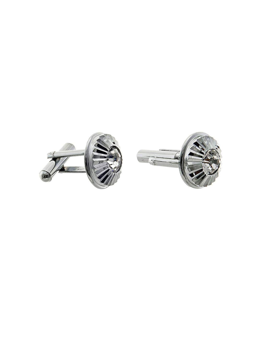 lucky jewellery men silver-toned embellished round cufflinks