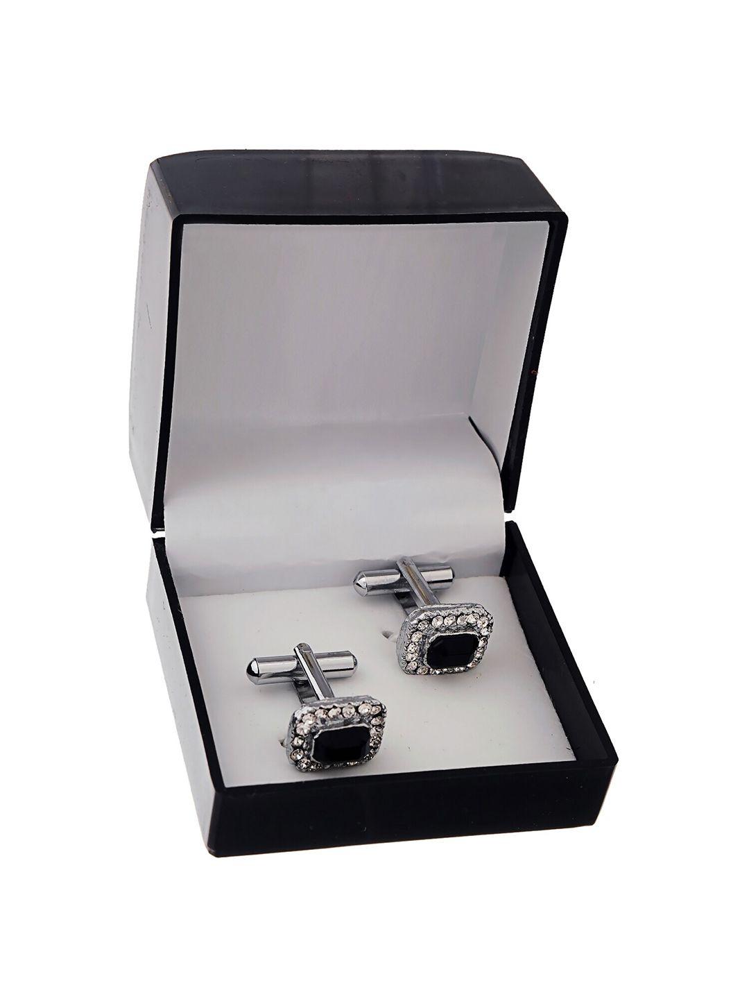 lucky jewellery silver-toned & black cufflink