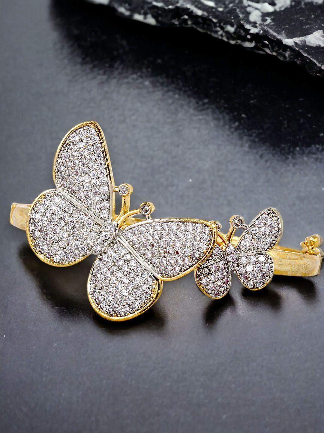 lucky jewellery women gold-toned & white brass american diamond gold-plated kada bracelet