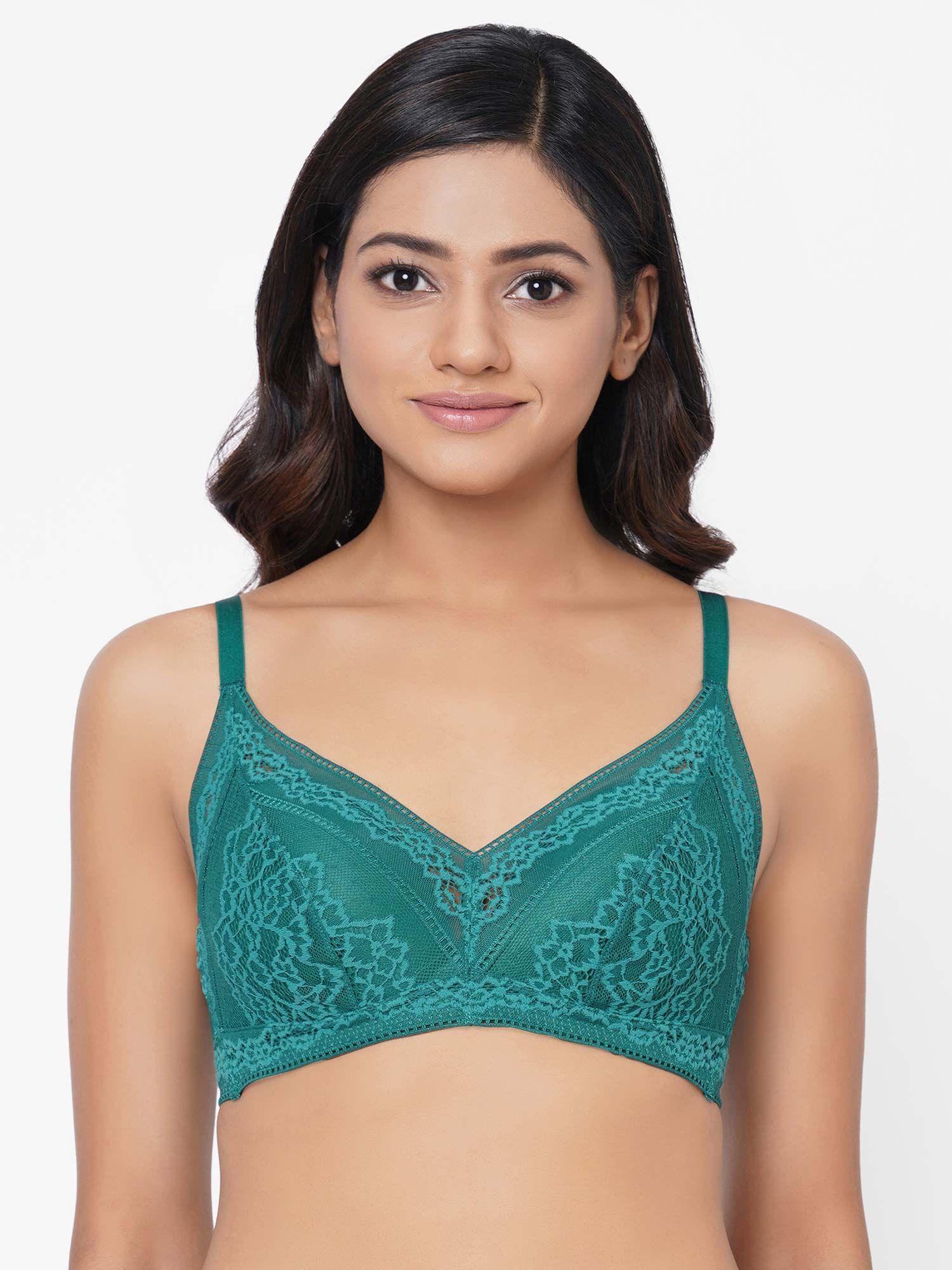 lucy padded non-wired 3-4th cup lace fashion bra - green