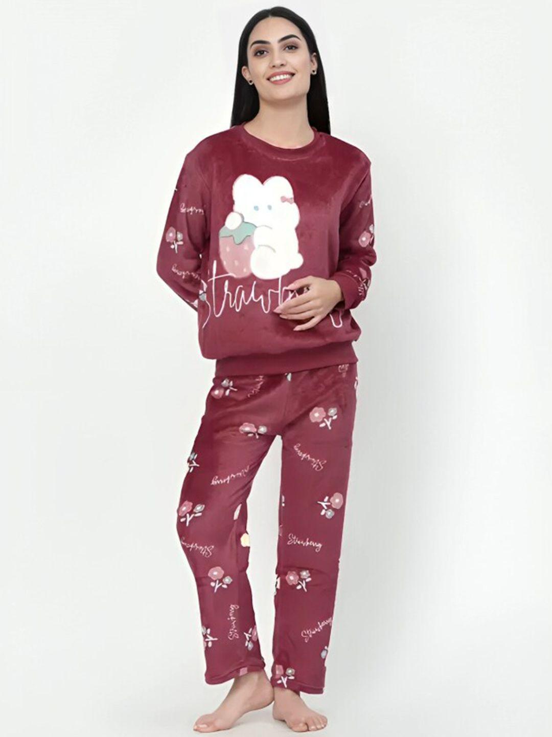 lugo graphic printed round neck long sleeves t-shirt & pyjamas
