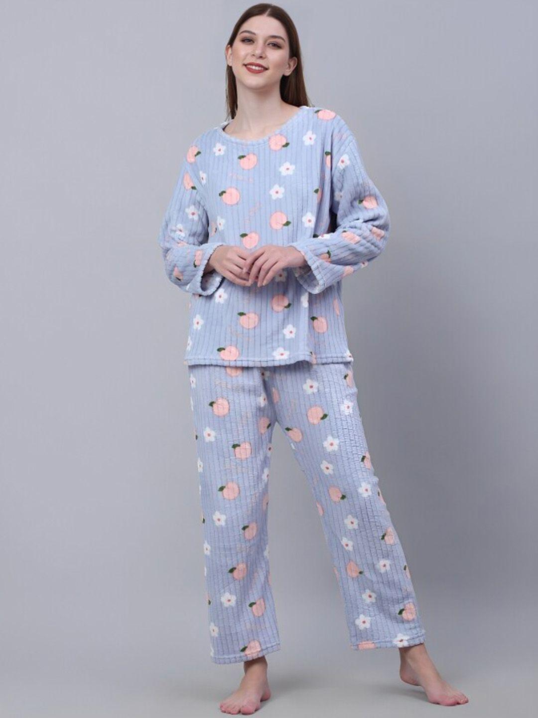 lugo women blue & pink printed night suit