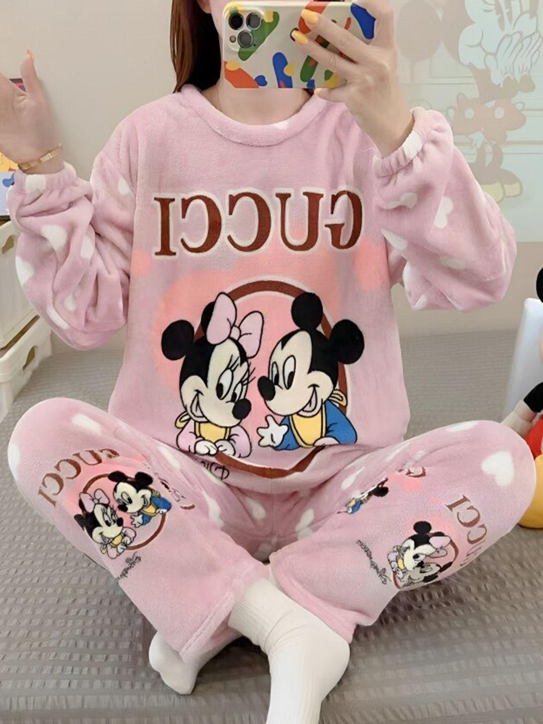 lugo cartoon characters printed mickey & minnie t-shirt and pyjamas