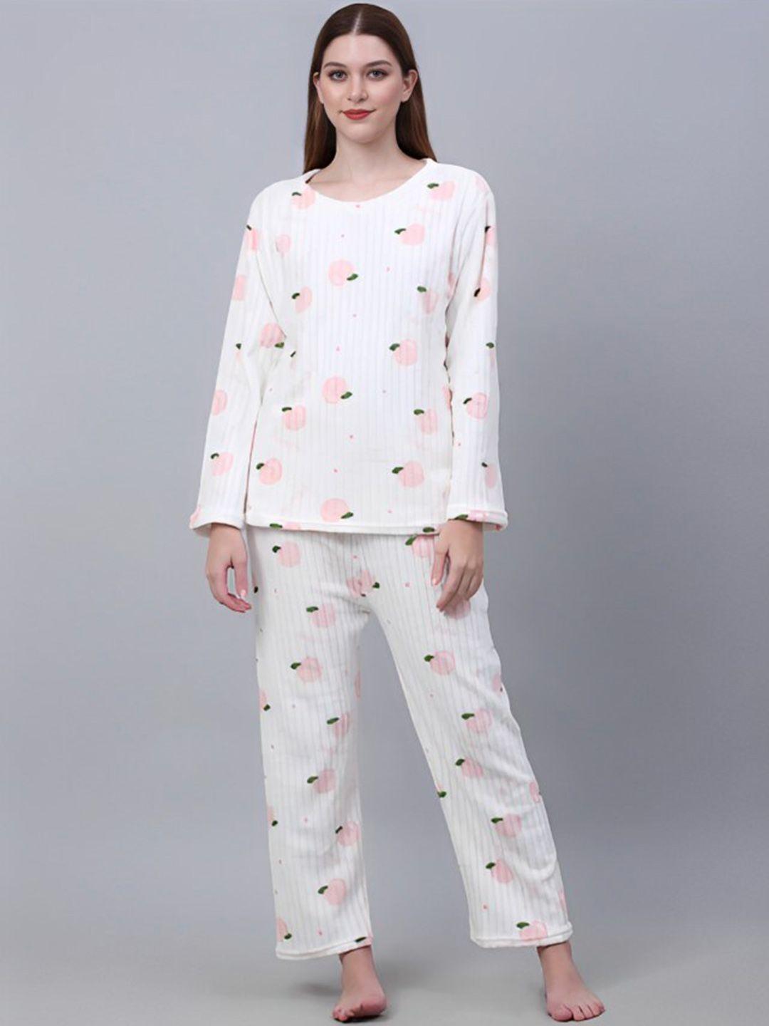 lugo women white & pink printed night suit