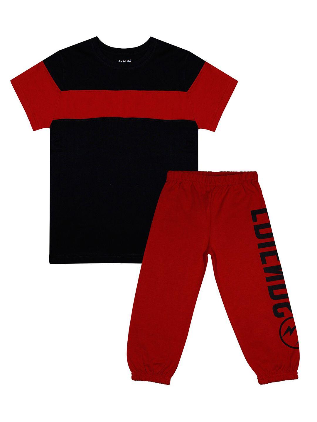 luke & lilly boys black & red colourblocked t-shirt with pyjamas