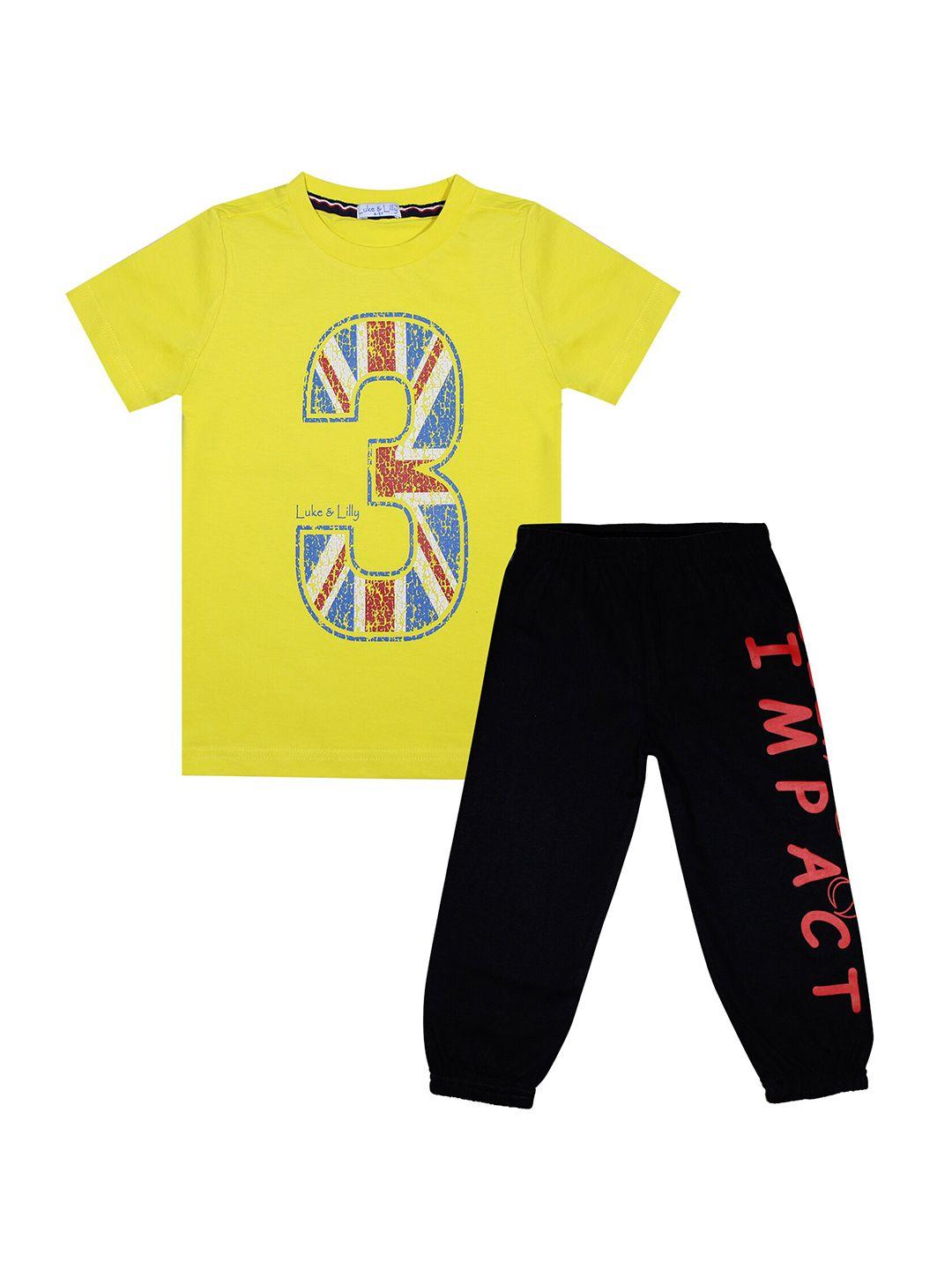 luke & lilly boys black & yellow printed t-shirt with pyjamas