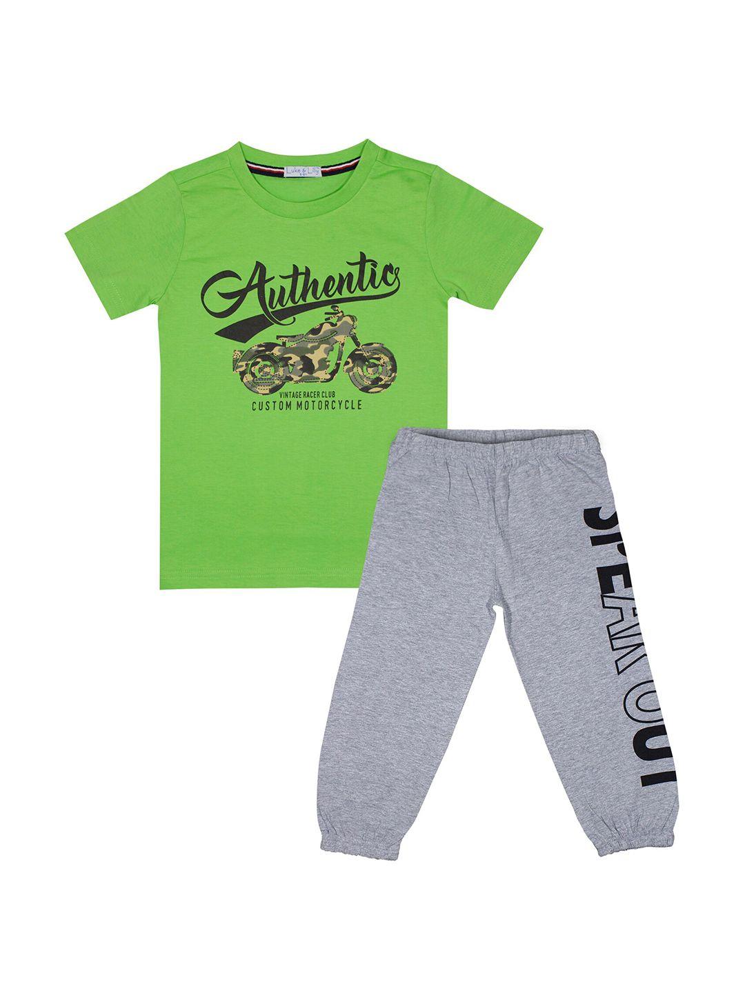 luke & lilly boys green & grey printed t-shirt with pyjamas