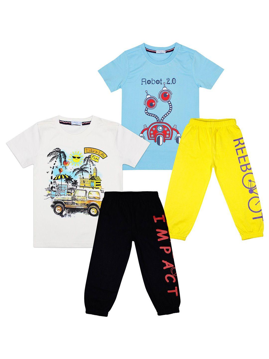 luke & lilly boys multi colored & printed tshirt & pyjama set pack of 2