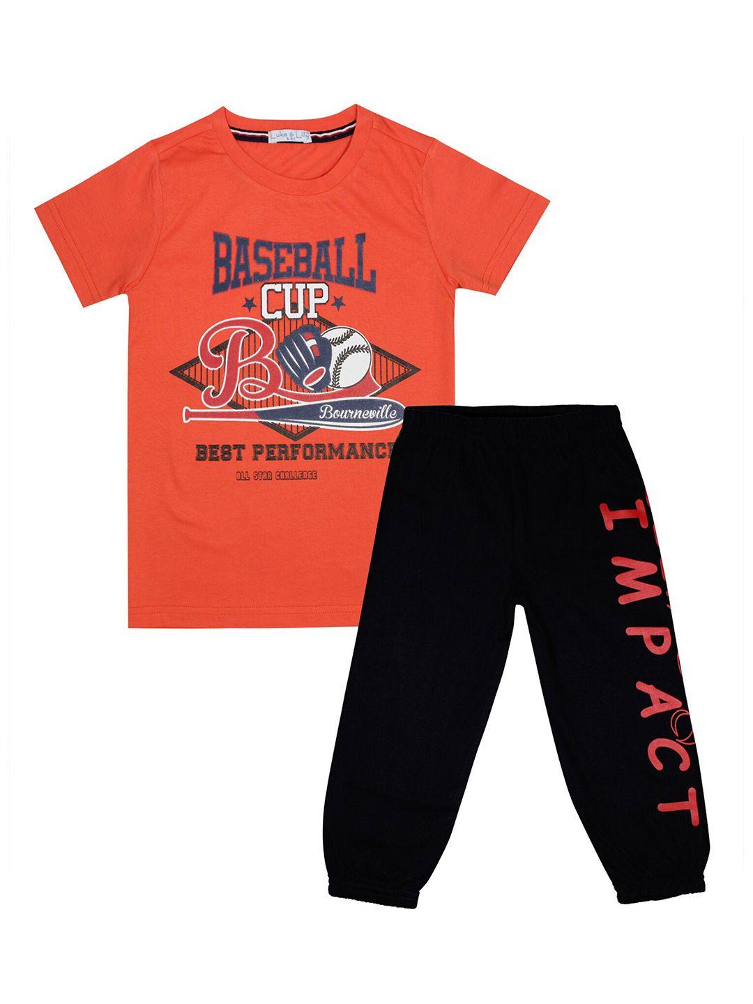 luke & lilly boys multicoloured & coral printed t-shirt with pyjamas