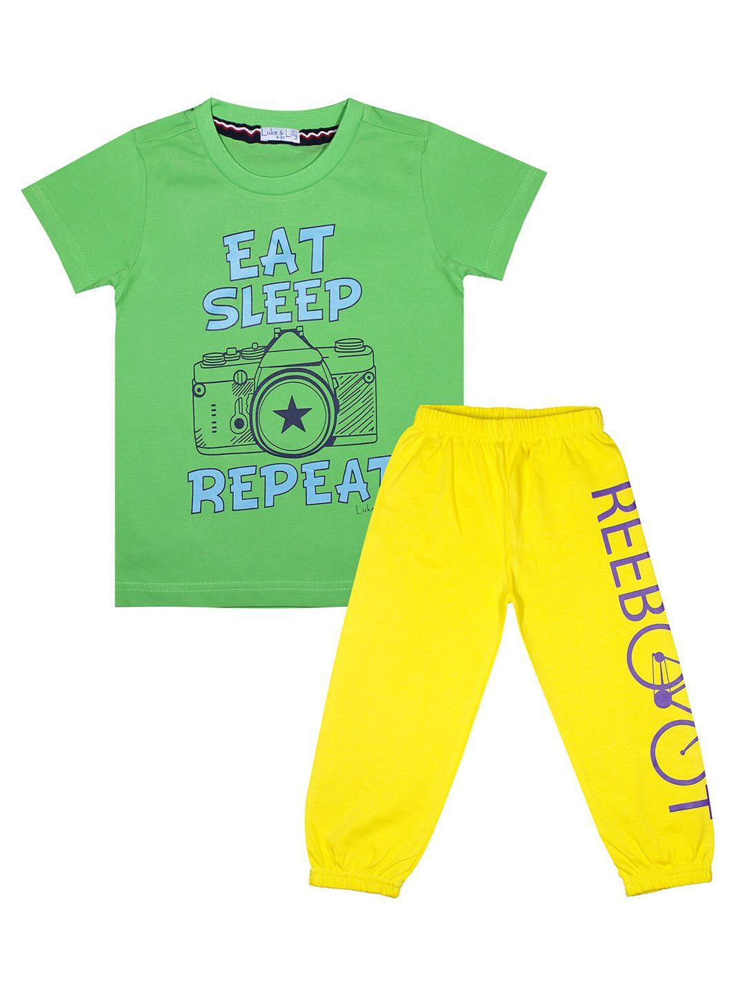 luke & lilly boys multicoloured & green printed t-shirt with pyjamas