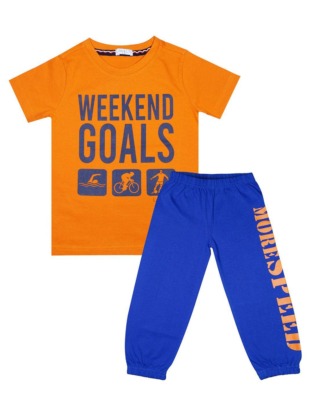 luke & lilly boys multicoloured & orange printed t-shirt with pyjamas