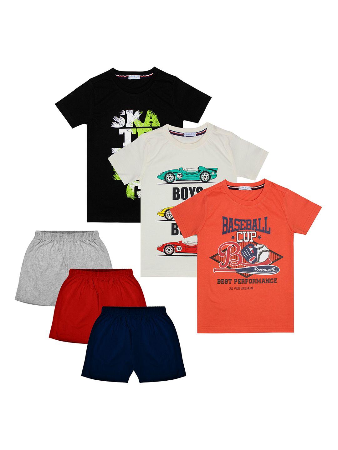 luke & lilly boys multicoloured set of 3 printed t-shirt & shorts