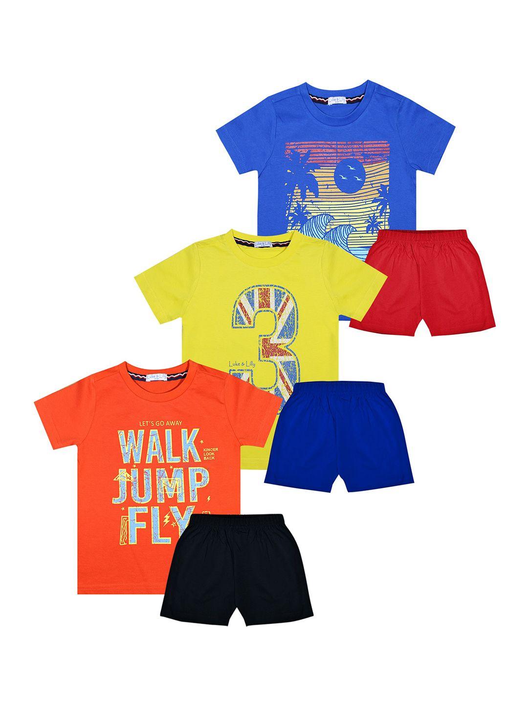 luke & lilly boys multicoloured set of 3 printed t-shirt with shorts