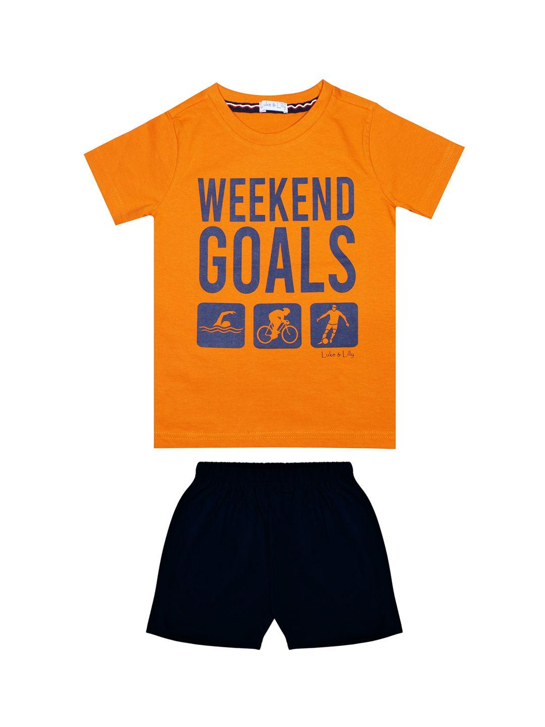 luke & lilly boys orange & black printed clothing set
