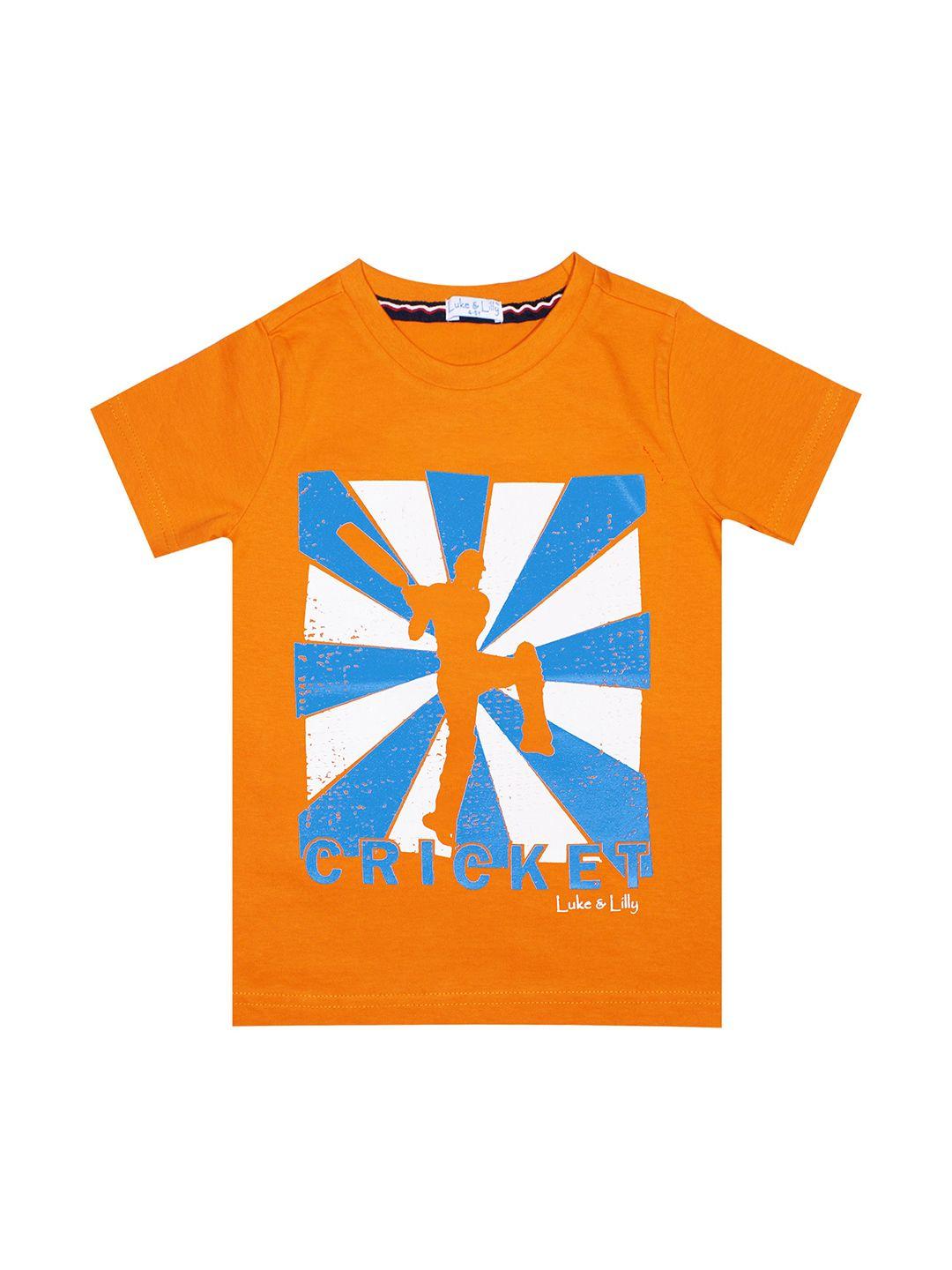 luke & lilly boys orange sports printed cotton t-shirt