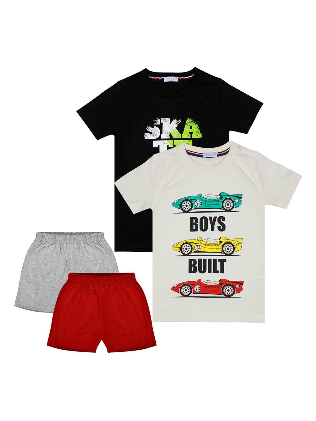 luke & lilly boys pack of 2 beige & red printed t-shirt with shorts