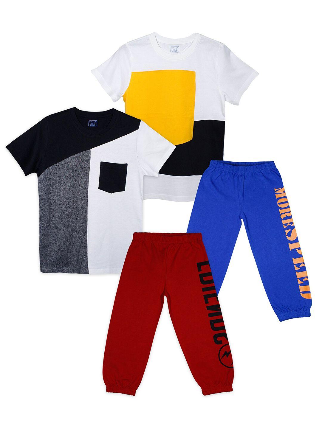 luke & lilly boys pack of 2 colourblocked pure cotton t-shirts with pyjamas