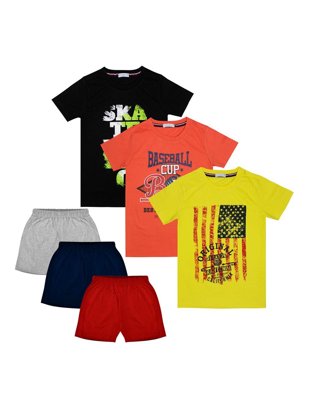 luke & lilly boys pack of 3 multicoloured printed t-shirt with shorts