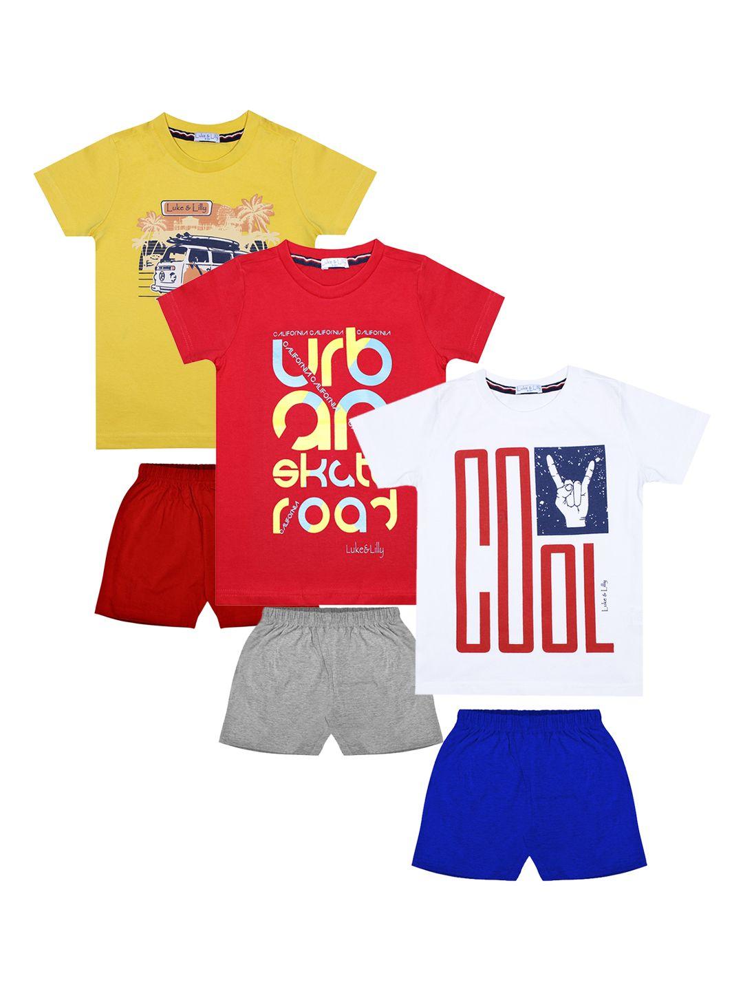 luke-&-lilly-boys-pack-of-3-multicoloured-printed-t-shirts-with-shorts