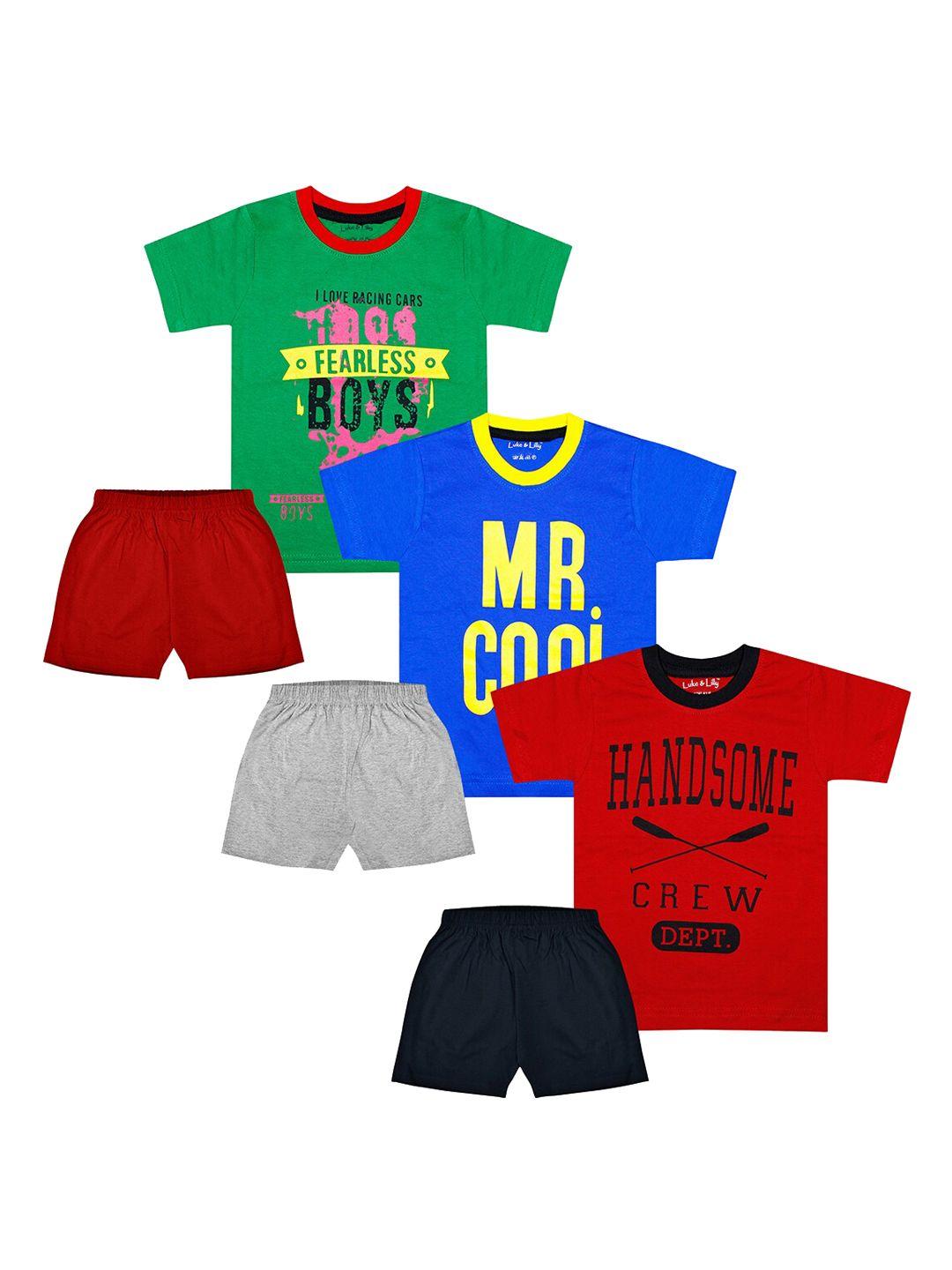 luke & lilly boys pack of 3 printed t-shirt with shorts