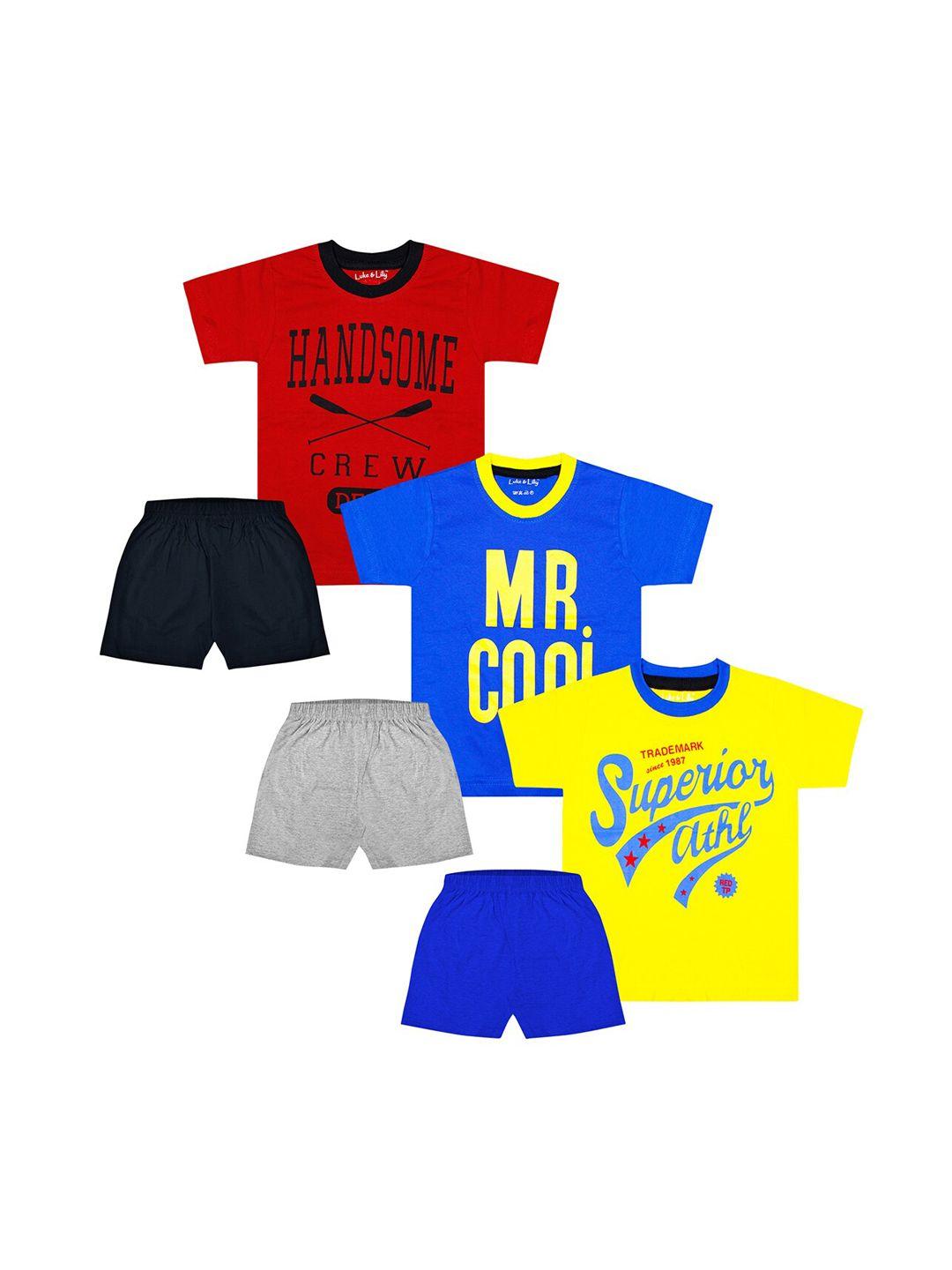luke & lilly boys pack of 3 printed t-shirts with shorts