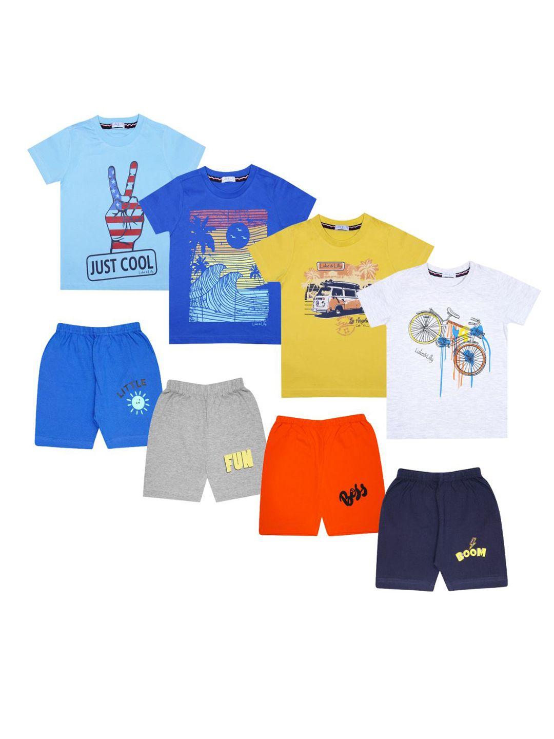 luke & lilly boys pack of 4 printed pure cotton t-shirt with shorts set