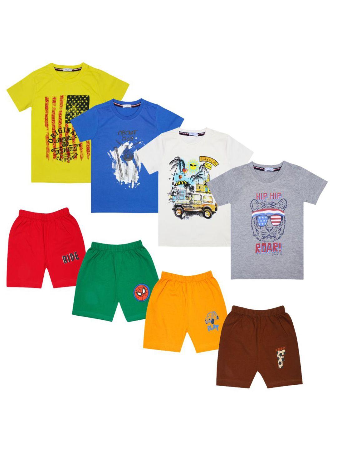 luke & lilly boys pack of 4 printed pure cotton t-shirt with shorts