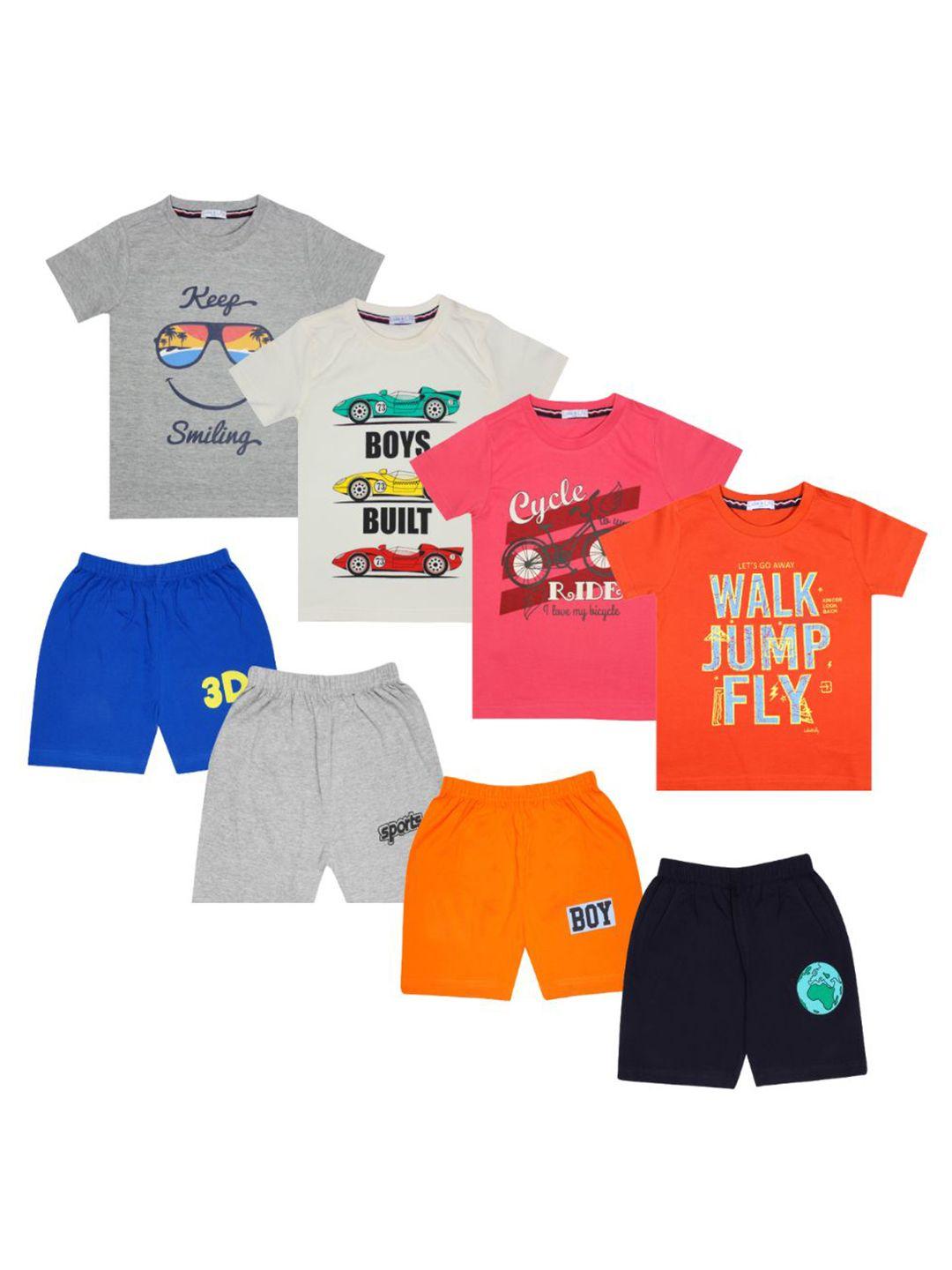 luke & lilly boys pack of 4 printed pure cotton t-shirt with shorts