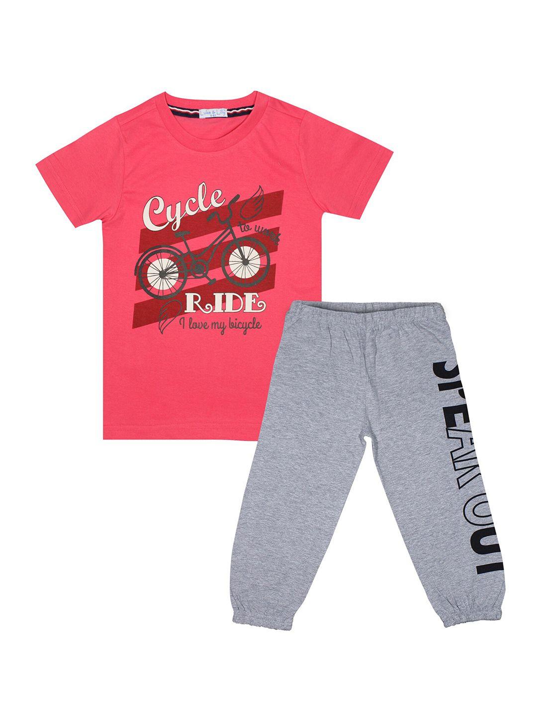 luke & lilly boys pink & multicoloured printed t-shirt with pyjamas