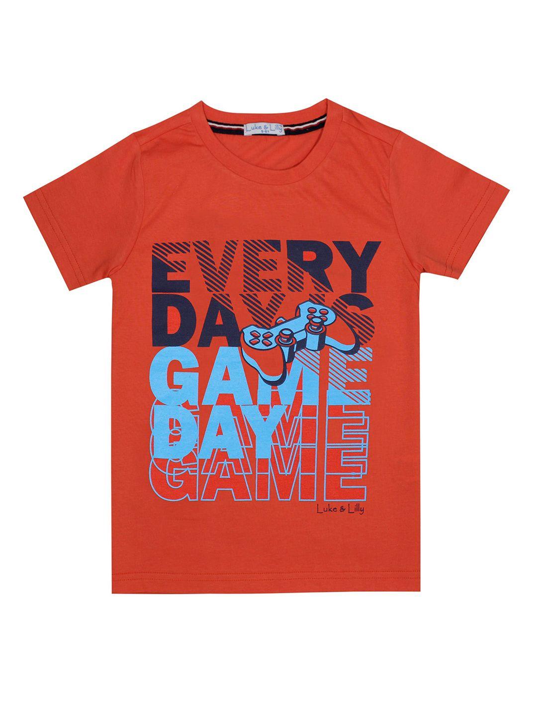 luke & lilly boys red & blue typography printed pure cotton t-shirt