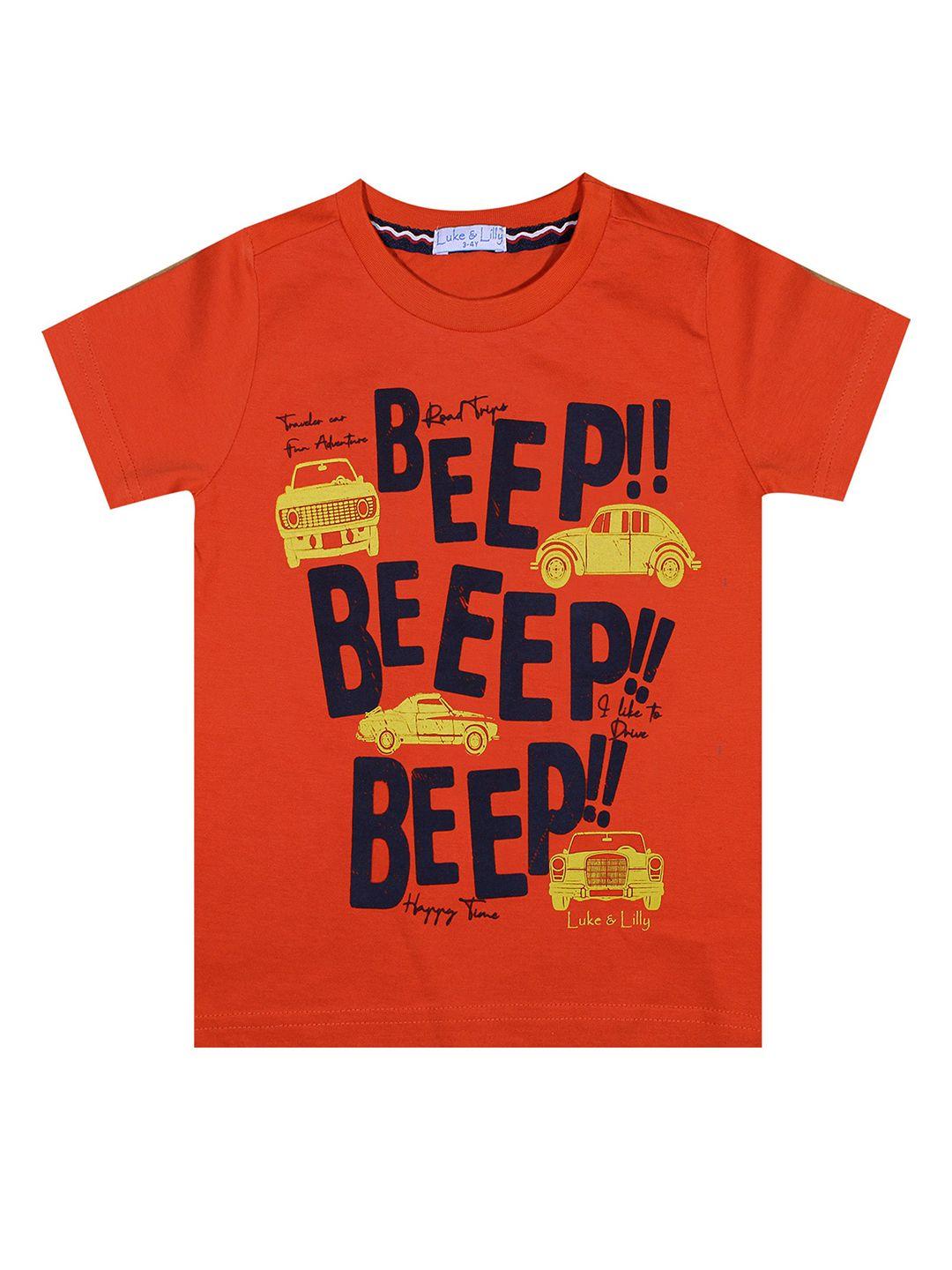 luke & lilly boys red typography printed pure cotton t-shirt