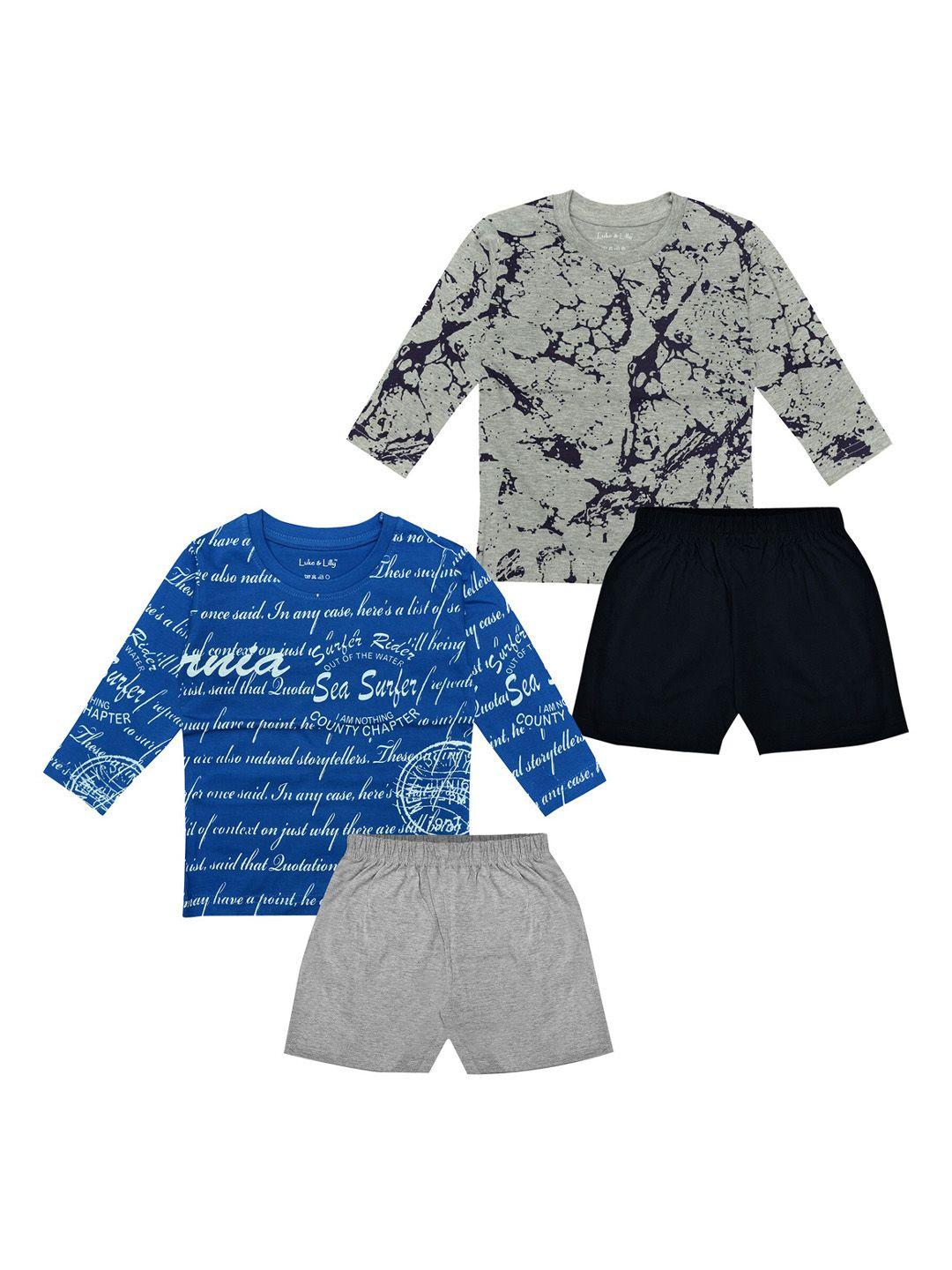 luke & lilly boys  pack of 2 blue & grey printed t-shirt with shorts