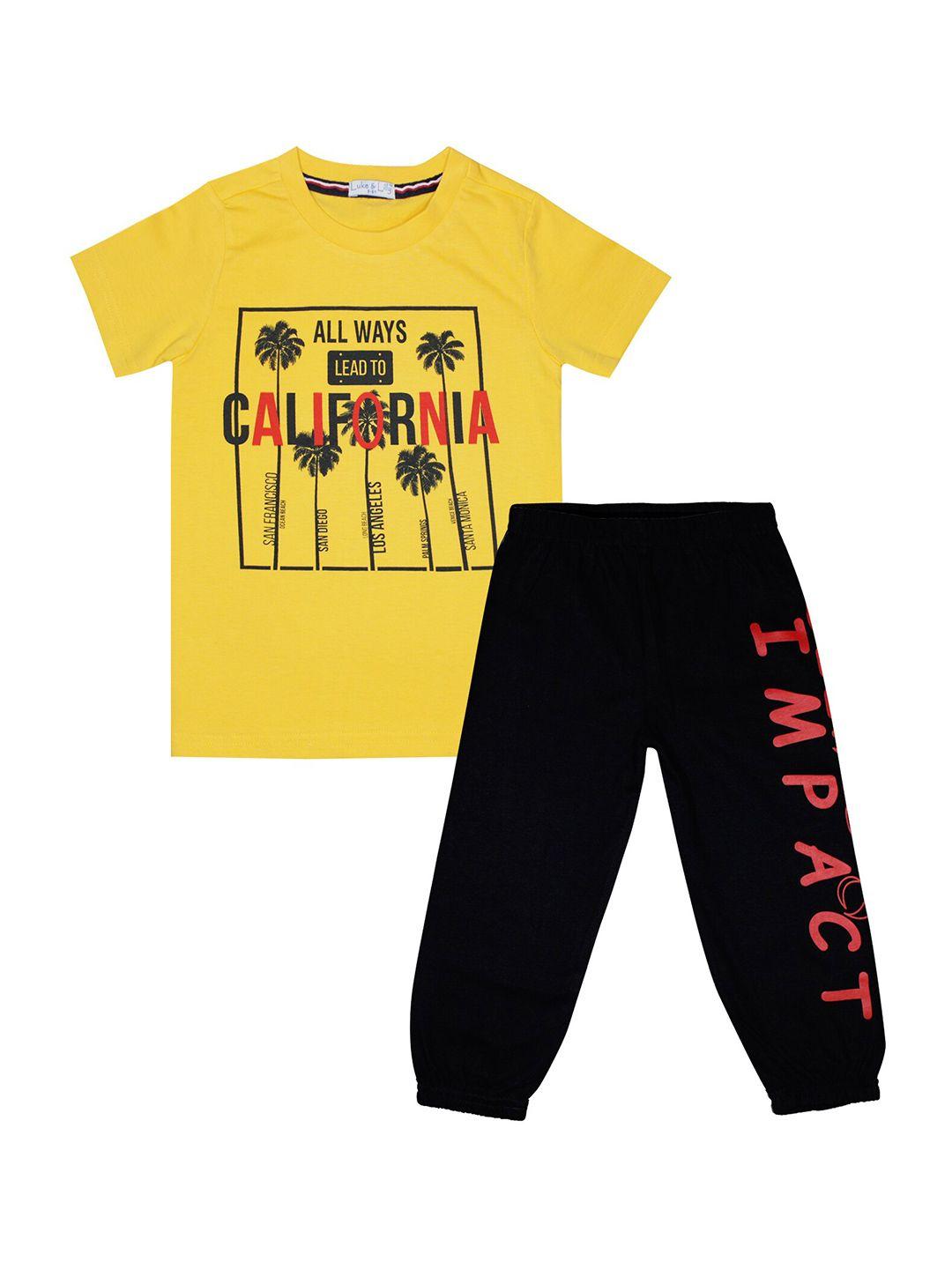 luke & lilly boys black & yellow printed t-shirt & pyjamas