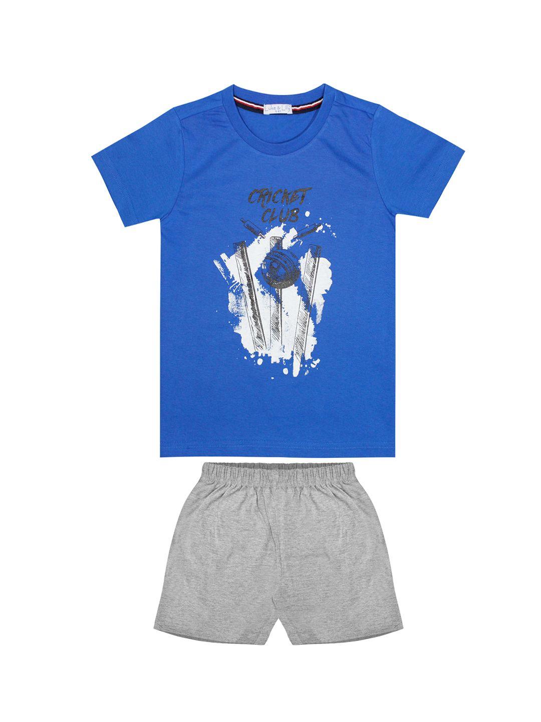 luke & lilly boys blue & grey printed clothing set