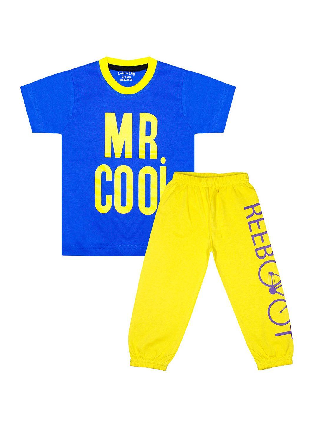 luke & lilly boys blue & yellow printed t-shirt with pyjamas