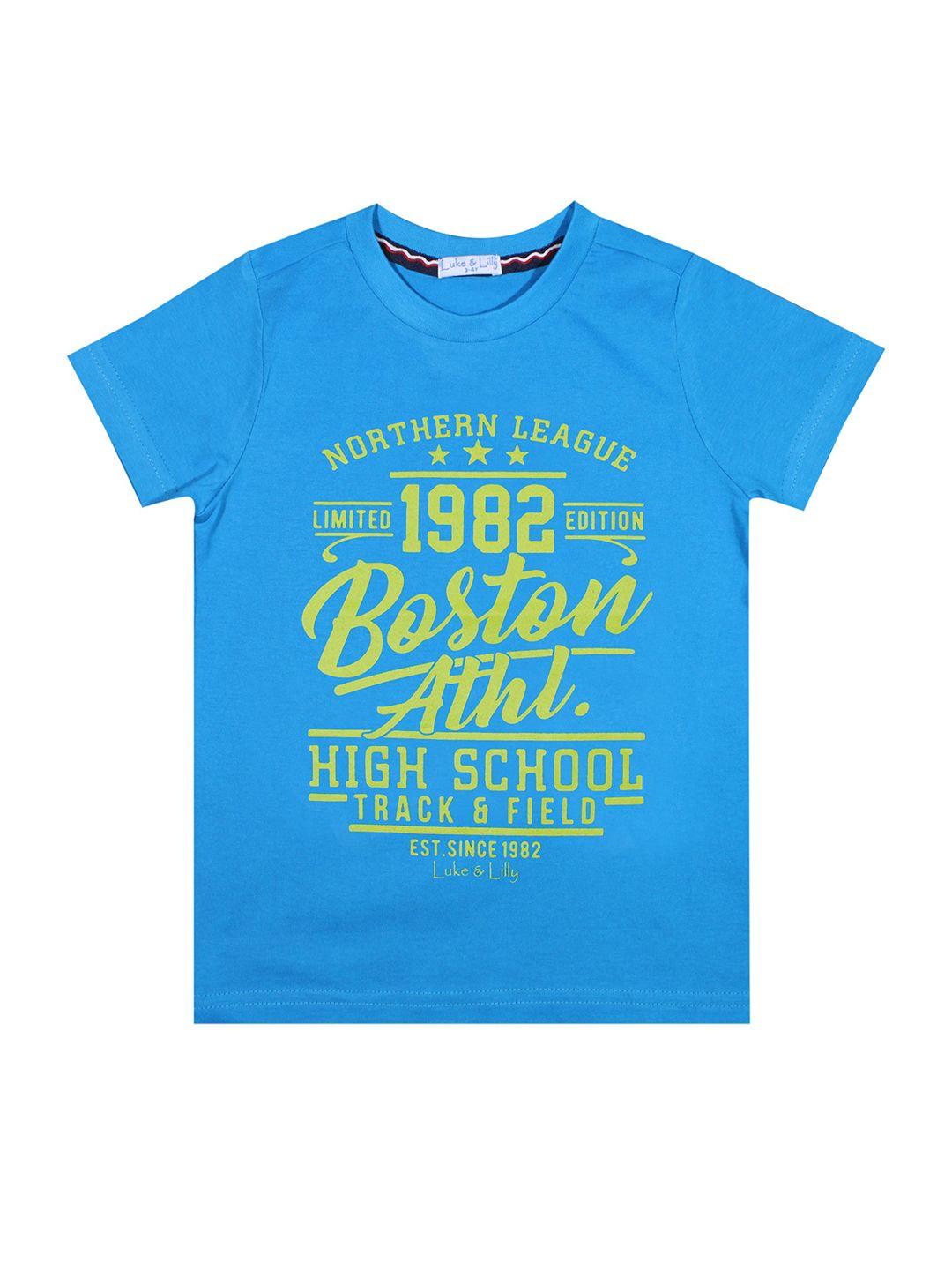 luke & lilly boys blue & yellow typography printed t-shirt