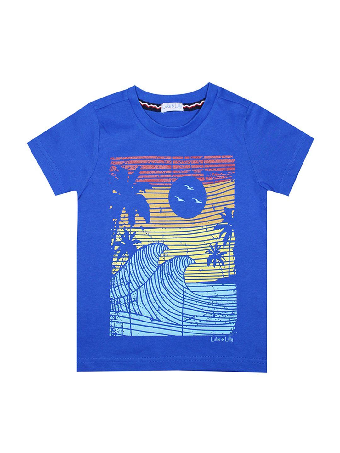 luke & lilly boys blue printed round neck t-shirt