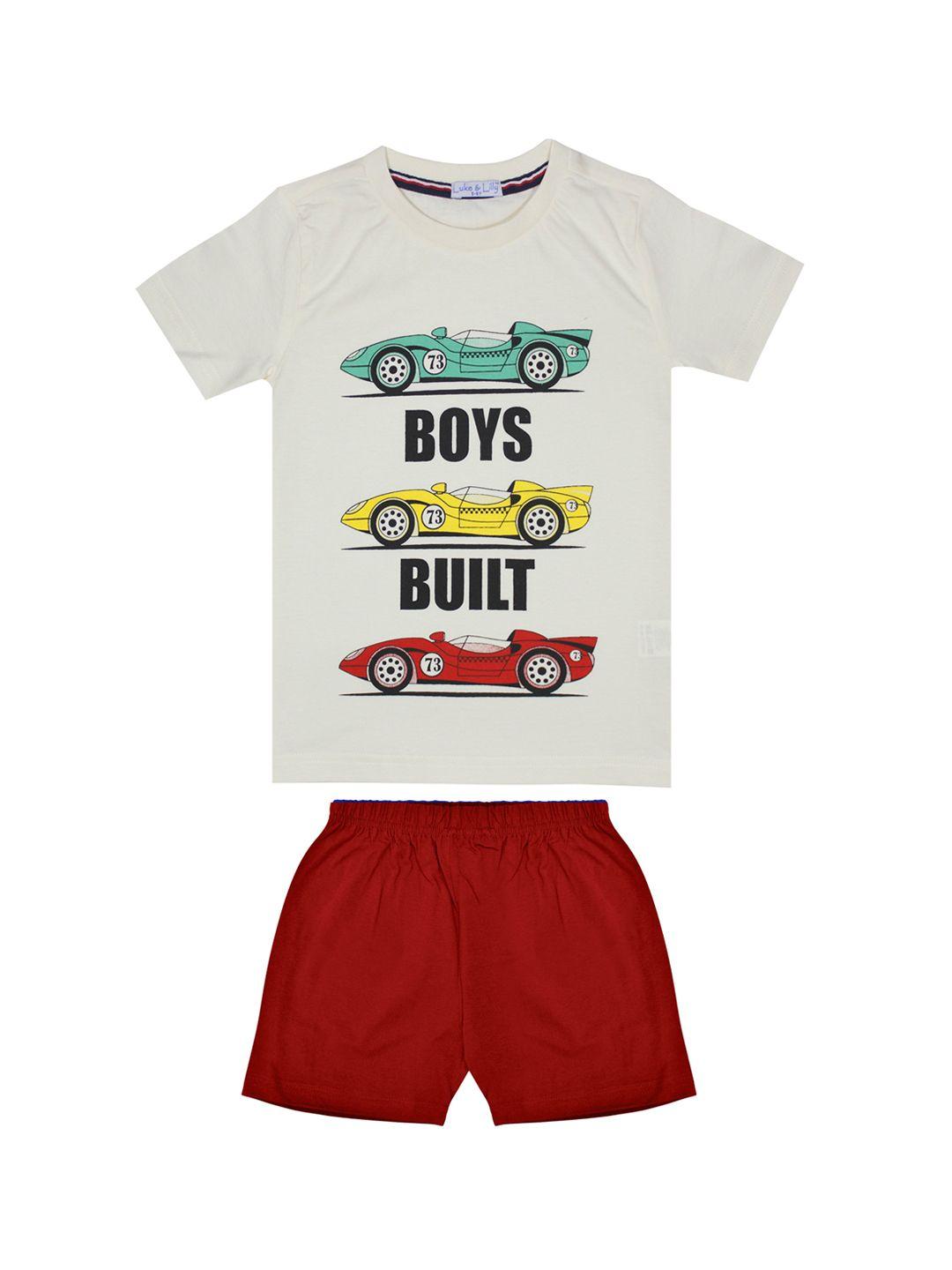 luke & lilly boys off-white & red printed clothing set