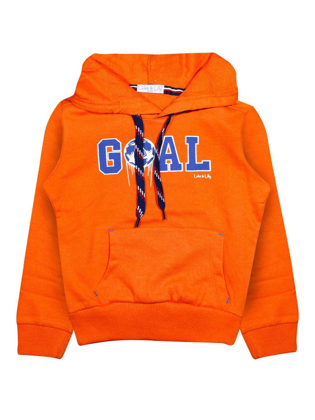luke & lilly boys orange printed hooded sweatshirt