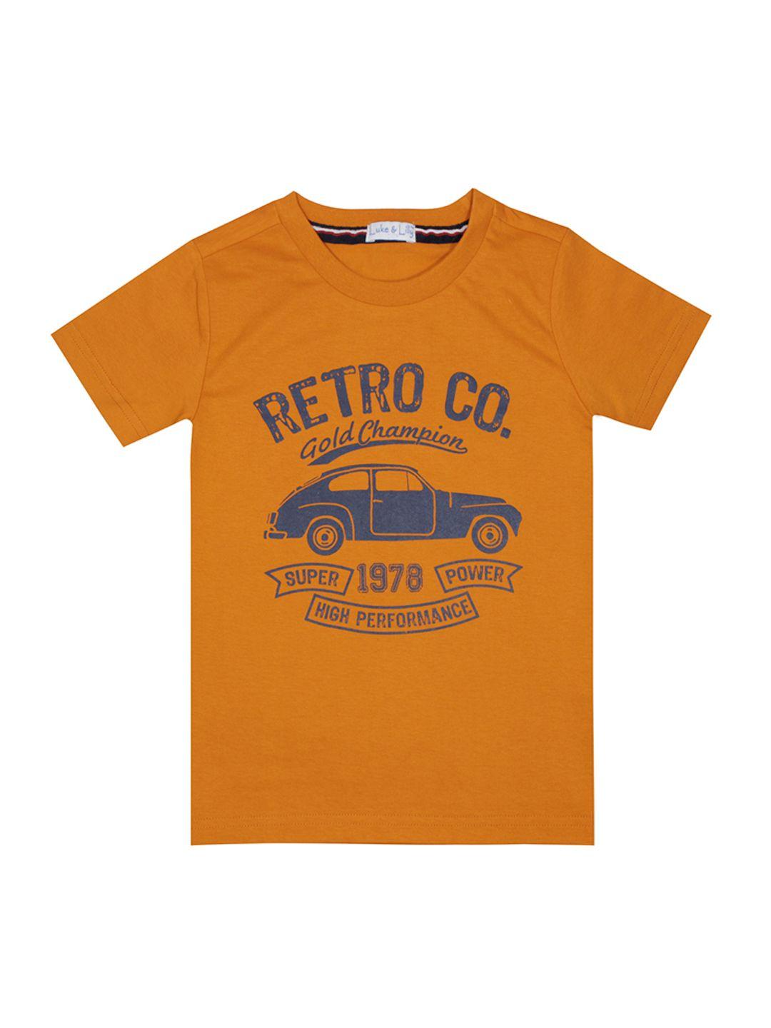 luke & lilly boys orange printed round neck t-shirt