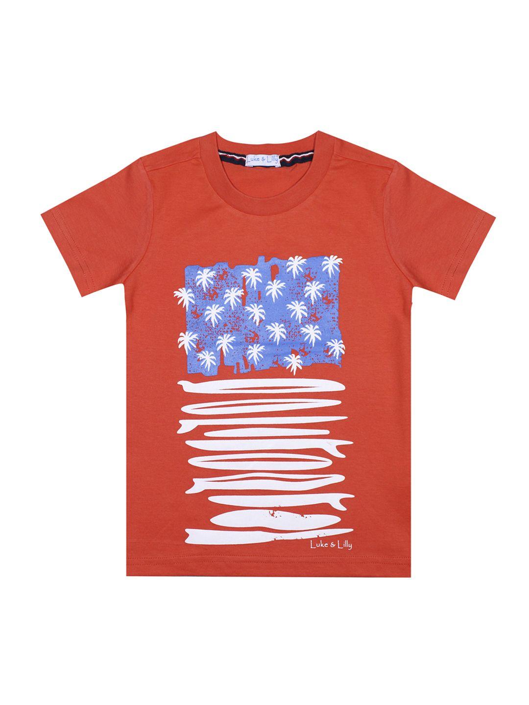 luke & lilly boys orange printed round neck t-shirt