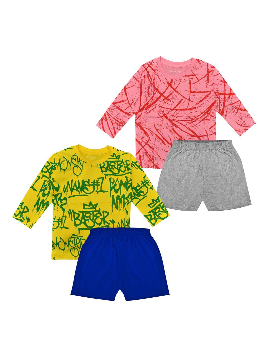 luke & lilly boys pack of 2 pink & grey printed t-shirt with shorts