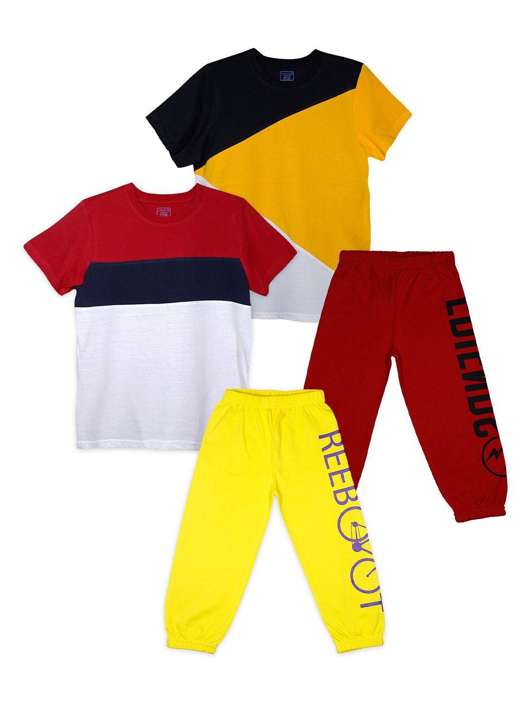 luke & lilly boys pack of 2 yellow & maroon colourblocked t-shirt with pyjamas