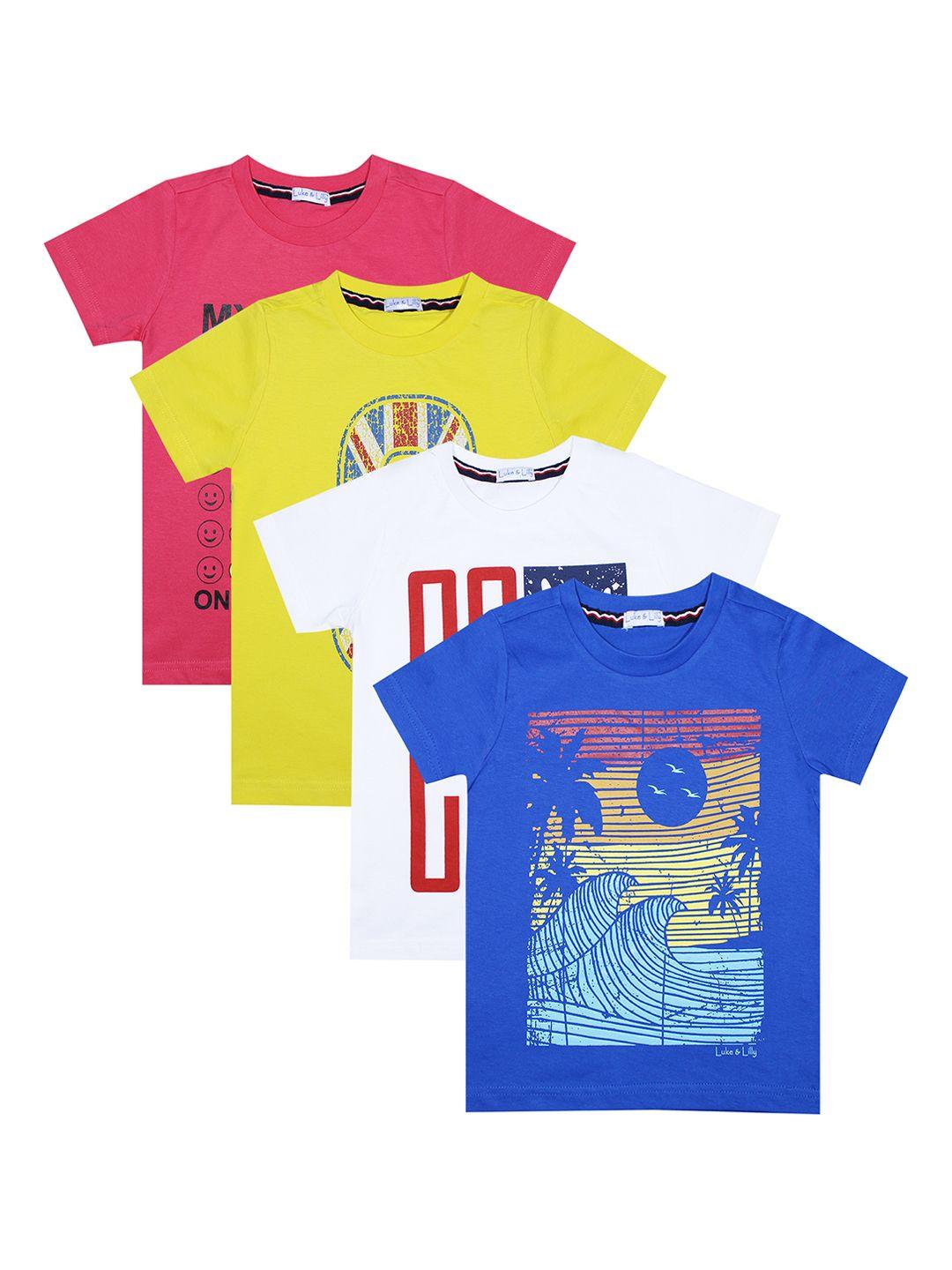 luke & lilly boys pack of 4 multicoloured printed round neck t-shirts